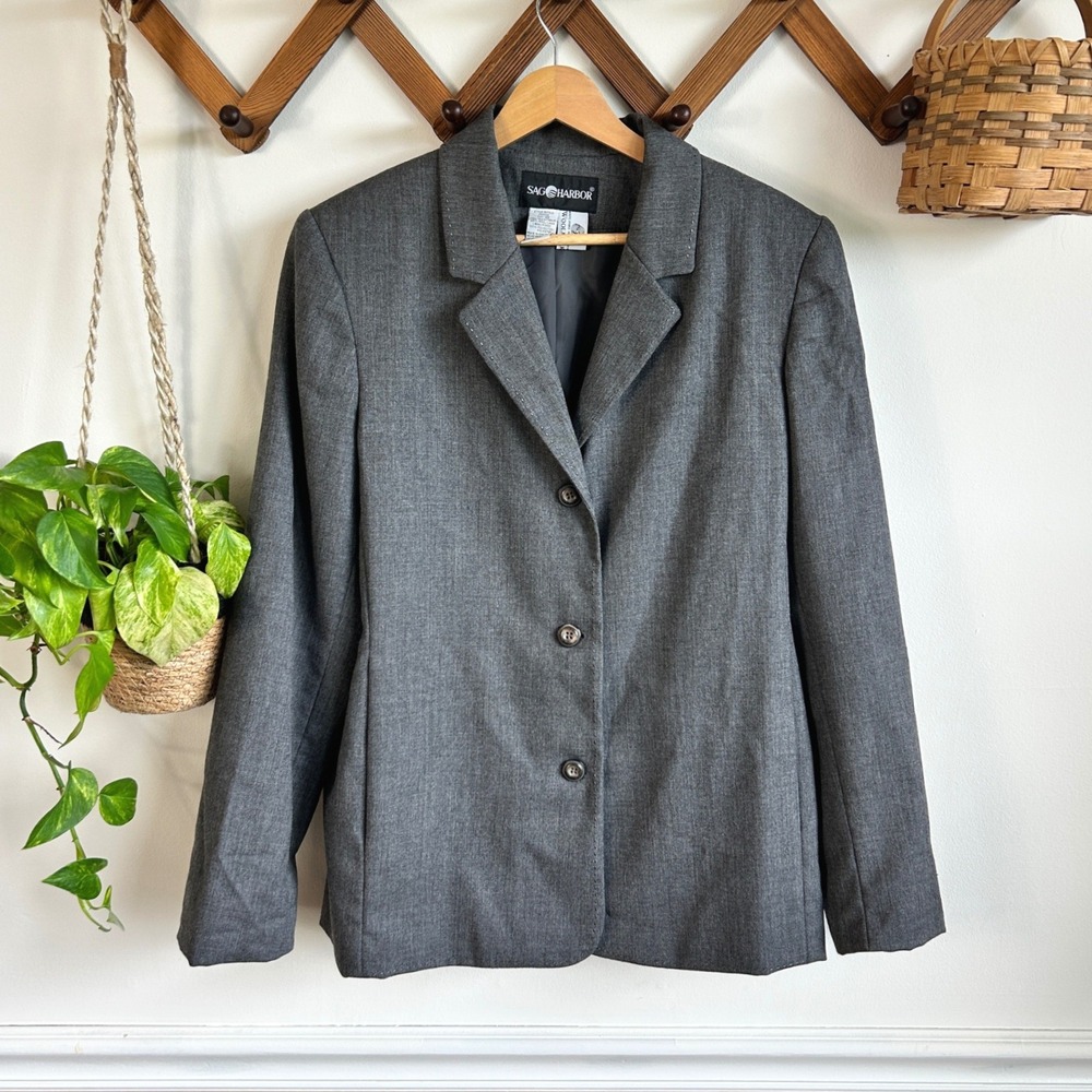 Sag Harbor Womens Gray 100% Pure New Wool 3 Button Blazer Jacket Size 10